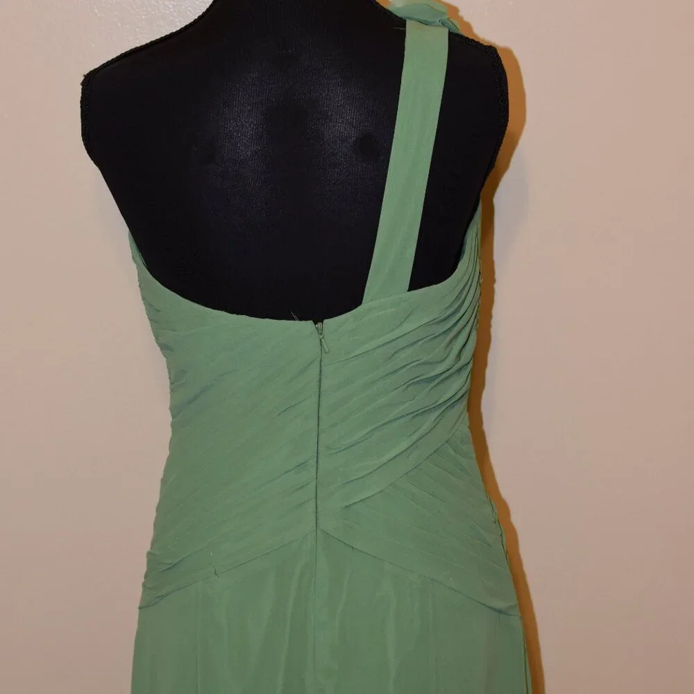 David's Bridal Moss Green One Shoulder Formal Chiffon Dress Bridesmaid Wedding 6 - Picture 7 of 12